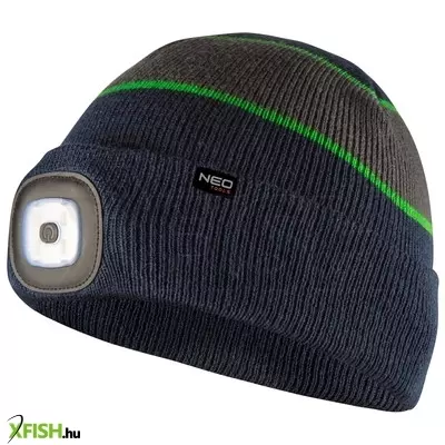 Neotools kötött munkasapka, beépített LED lámpával, kék-zöld-szürke premium, téli