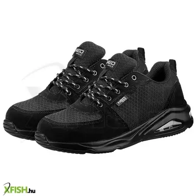 Neotools munkavédelmi cipő, o1 sr, fekete textil-bőr, neo air, légpárnás, fémmentes, csúszásgátlós talpfelülettel, 39