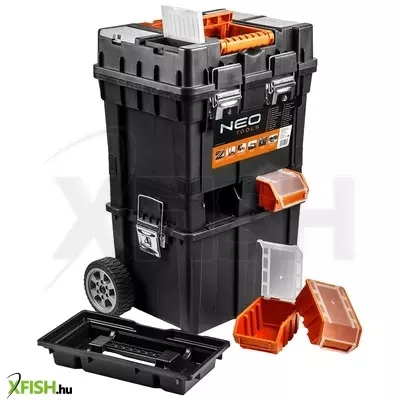 Neotools szerszámosláda, szerszámláda gurulós, műanyag, rakásolható, 495x360x710mm