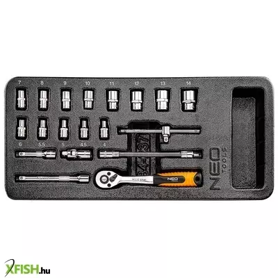 neotools dugókulcskészlet 1/4, 19db, 4-14mm, műhelykocsitálcával