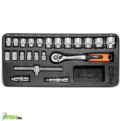 Neotools dugókulcskészlet 3/8, 22db, 6-24mm, műhelykocsitálcával