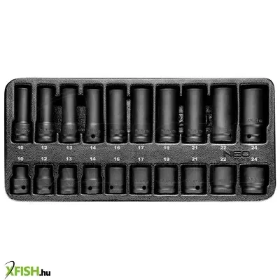 Neotools gépi dugókulcskészlet 1/2, 20db, 10-24mm, műhelykocsitálcával