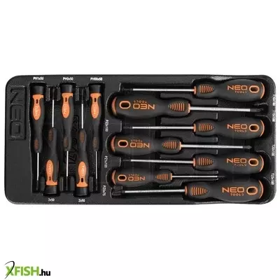 Neotools műszerész, precíziós csavarhúzó készlet, pz, torx, 12db, műhelykocsitálcával