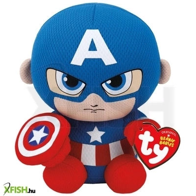 Ty beanie babies plüss figura marvel captain america, 15 cm