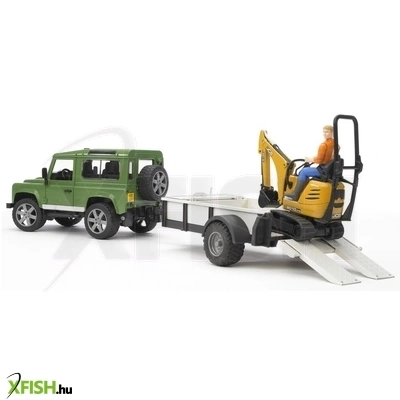 Bruder land rover defender egytengelyes pótkocsi, jcb mikro kotrógép és munkás