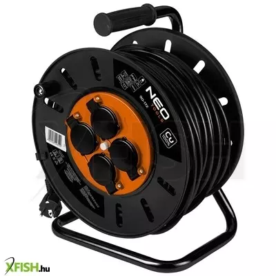 Neotools kábeldob, hosszabbító, 40m/3x1,5mm2 réz kábel, 230v, ip20, hőkioldó, műanyag dob, fém keret