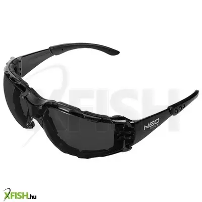 Neotools védőszemüveg, polifoam porvédő peremmel, sötétített lencsékkel, f osztályú ellenállósági osztályú