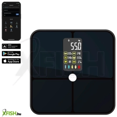 Aeno abs0002s bs2s testmérleg, 180 kg-ig terhelhető, smart funkciók, profilok, bmi index elemzés, színes kijelző