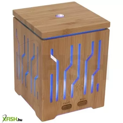 Home ad 200 aromadiffúzor, ultrahangos hidegpárásító, bambusz alapzat és fedél, 200 ml kapacitás, folyamatos színváltás,  tartozék hálózati adapter