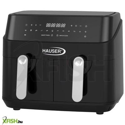 hauser af-2450 air fryer, forrólevegős fritőz, max. 1750 w, 2 x 4,5 liter kapacitás, max. 200 ℃, digitális kijelző, időzítő, fekete színű