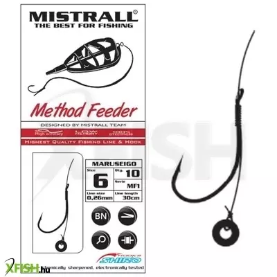 mistrall dp method feeder pellet előkötött horog 0,20mm 12-es 10cm 10db/csomag