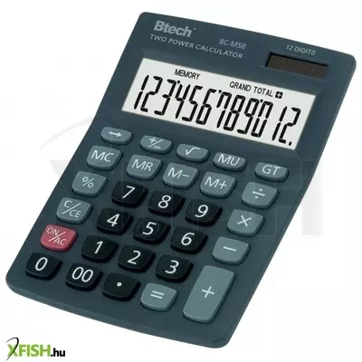 Btech bc-ms8 asztali számológép, napelemes, nagy kijelző, 12 számjegyű, százalékszámítás, gyökvonás