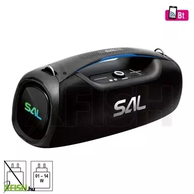 sal bt9000 hordozható boombox, vezeték nélküli hangszóró, 100 w, ipx5, bt tws, aux, usb/microsd, soft touch gombok, ~10 h üzemidő, usb-c töltőkábel