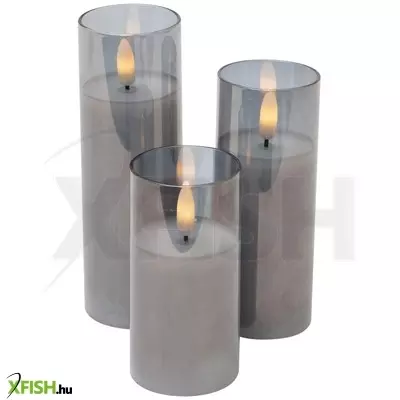 Home cds 3 led-es gyertyaszett üvegben, lángnyelv alakú led, valódi viasz, 6 cm magas