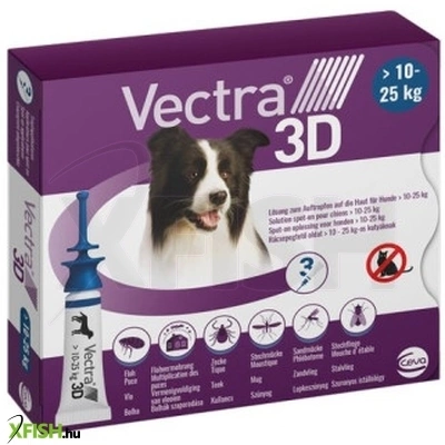 Vectra 3d Rácsepegtető Oldat Közepes Testű Kutyáknak M (10-25kg) 3db/csomag