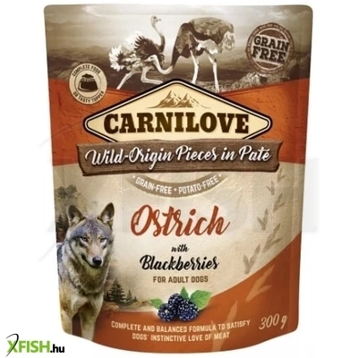 carnilove dog tasakos paté ostrich with blackberries strucc szederrel 12x300g