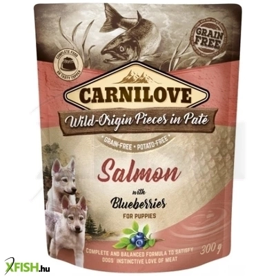 carnilove dog puppy tasakos paté salmon with blueberries lazac áfonyával 12x300g