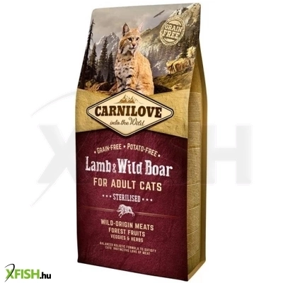 carnilove cat adult száraztáp lamb & wild boar sterilised bárány & vaddisznó hússal 6000g