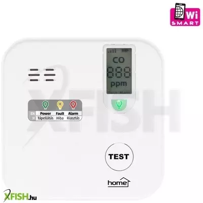 Home co10smart szén-monoxid vészjelző, tuya kompatibilis, wi-fi kapcsolat , lcd kijelző, elemes, 5 év elem élettartam, 10 év érzékelő élettartam