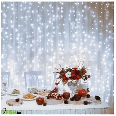 Dekorációs termékek home dlfc 600/wh led-es cluster fényfüggöny, 2,7x0,6 M / 600 db hidegfehér led, állófényű, fehér vezeték, sorolható, kül- és beltéri kivitel