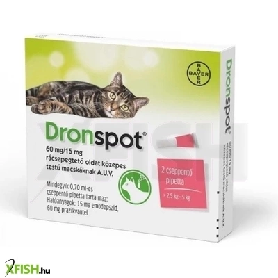 Dronspot 60 mg/15 mg Féreghajtó Rácsepegtető Oldat Közepes Testű Macskáknak 2db/csomag