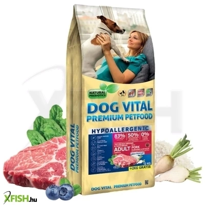 Dog Vital Hipoallergén Top Energy Adult Medium Maxi Szárazeledel Kutyák Részére Sertés Bogyós Gyümölcs Spenót 12+2Kg 
