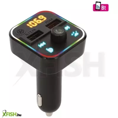 sal fmbt 18rgb autós kihangosító és töltő, 5 in 1, fm modulátor, dupla usb gyorstöltő, feszültségmérő, basszus-kiemelés gomb