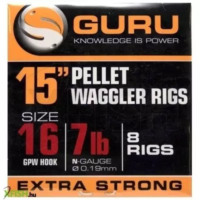 Guru Pellet Waggler Rigs 15”/38cm - 16 GPW - 7lb/0,19mm - Előkötött Szakállmentes Horog