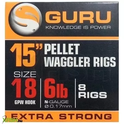 Guru Pellet Waggler Rigs 15”/38cm - 18 GPW - 6lb/0,17mm - Előkötött Szakállmentes Horog