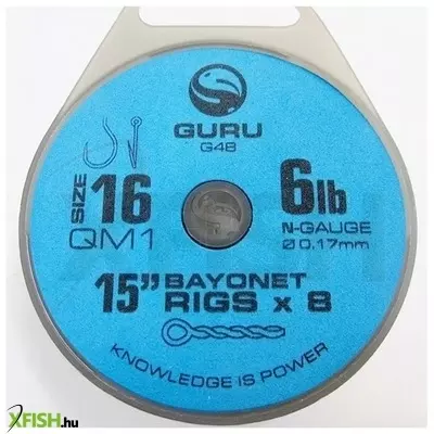 Guru Bayonet Ready Rigs 15”/38cm - 16 QM1 - 6lb/0,17mm - Előkötött Szakáll Nélküli Horog Szivacskorongon 8db/cs