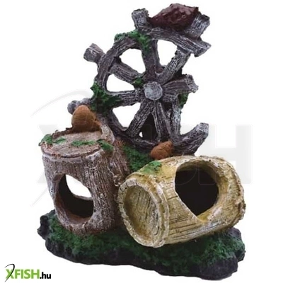 szer-ber team hajókormány hordókkal akvárium dekoráció - 11,5x6,5x13,5cm (gu-398)