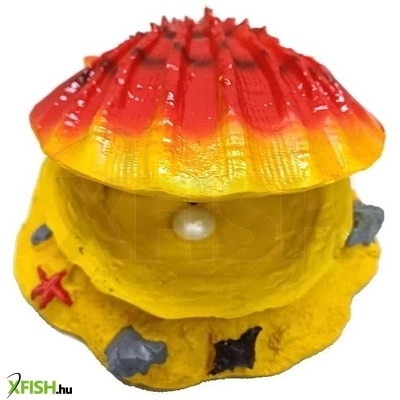 Szer-ber team tátogó kagyló buborékoló akvárium dekoráció piros - 12,5x12,5x6cm (gu-705)