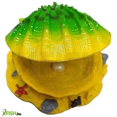 Szer-ber team tátogó kagyló buborékoló akvárium dekoráció zöld - 12,5x12,5x6cm (gu-705a)