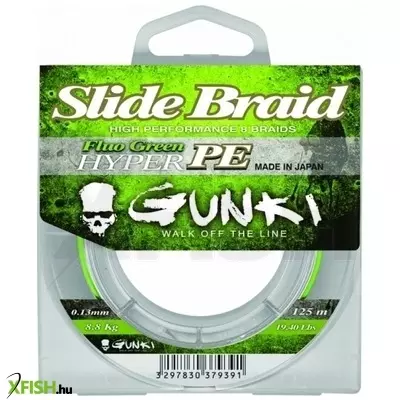Gunki Slide Braid Fonott Zsinór Fluo Green 125m 0,13mm 8,8Kg