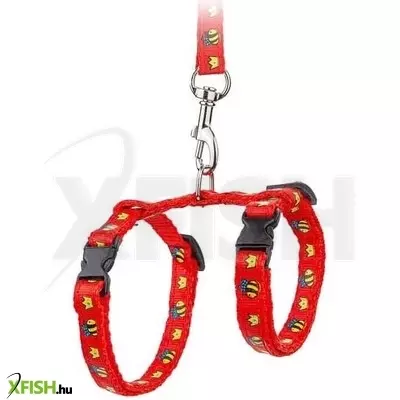 Happet macska hám pórázzal piros (jk02)