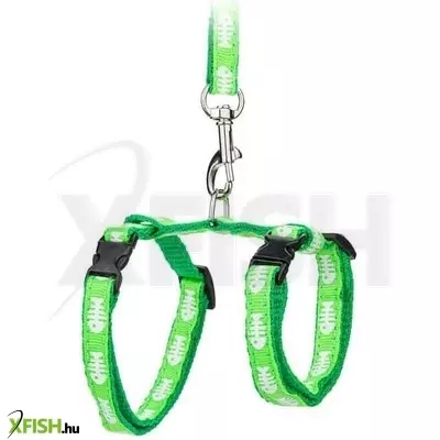 Happet macska hám pórázzal zöld (jk03)