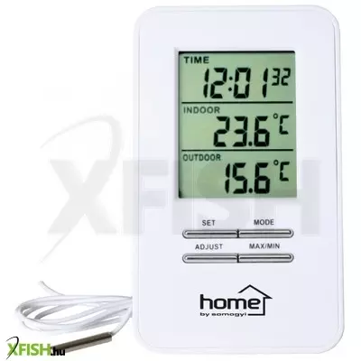 Home hc 12 vezetékes külső-belső hőmérő órával, bel- és kültéri hőmérséklet kijelzése, vezetékes hőmérő szonda, 12/24 órás időformátum, dátum