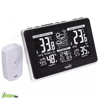 Home hcw 25 időjárás-állomás külső jeladóval, negatív, fehér lcd kijelző, beltéri hőmérséklet és páratartalom, digitális óra, naptár