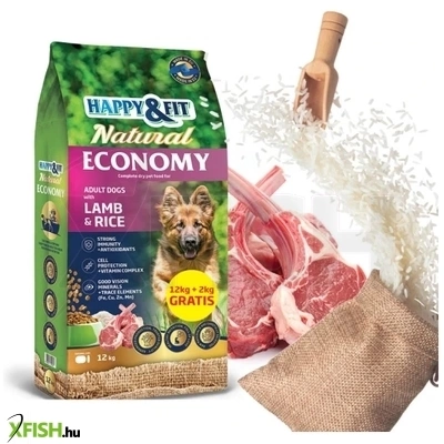 Happy&Fit Natural Economy Adult Szárazeledel Kutyák Részére Bárány Rizses 12+2Kg