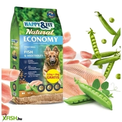 Happy&Fit Natural Economy Adult Szárazeledel Kutyák Részére Halas Zöldséges 12+2Kg