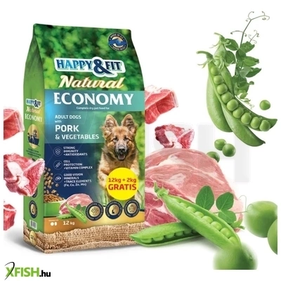 Happy&Fit Natural Economy Adult Szárazeledel Kutyák Részére Sertés Zöldséges 12+2Kg