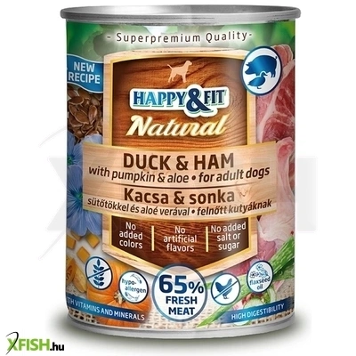 happy&fit natural dog nedves kutyaeledel kacsa & sonka sütőtökkel & aloe verával 400g 12 db/csomag