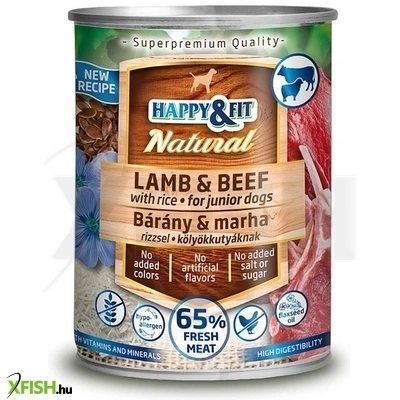 Happy&Fit Natural Dog Junior Nedves Kutyaeledel Bárány&Marha Rizzsel&Lenmagolajjal 400g 12 db/csomag