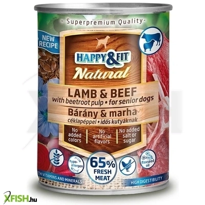 Happy&Fit Natural Dog Senior Nedves Kutyaeledel Bárány&Marha Céklapéppel 400g 12 db/csomag