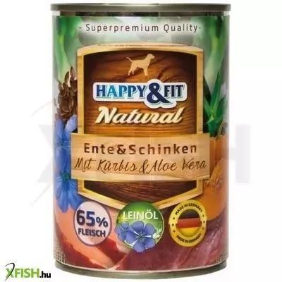 Happy&fit natural dog konzerv kacsa & sonka sütőtökkel & aloe verával 400g, 6 db/csomag