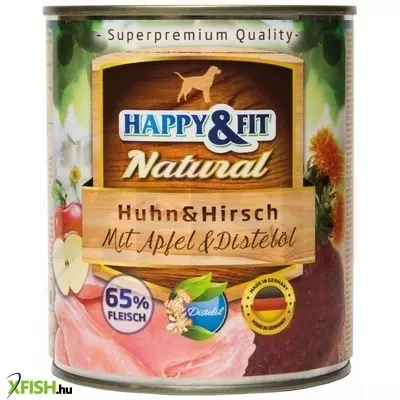 happy&fit natural dog konzerv csirke & szarvas almával & sáfrányolajjal 800g, 6 db/csomag