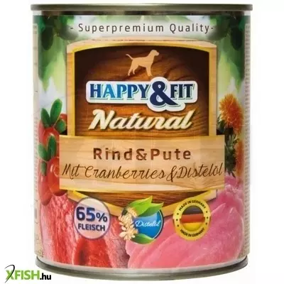 happy&fit natural dog konzerv marha & pulyka áfonyával & sáfrányolajjal 800g, 6 db/csomag
