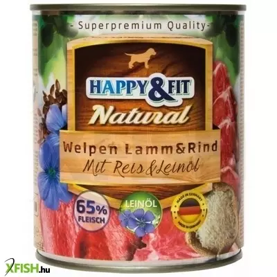 happy&fit natural dog konzerv junior bárány & marha rizzsel & lenmagolajjal 800g, 6 db/csomag