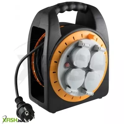 Home hjr 10-15 kábeldob, 15 m, műanyag tartóval, ip44-es védelem, h05rr-f 3g1,0 mm2 gumírozott kábel, 4 aljzat takarófedéllel, max. 2300 w, kültérre is