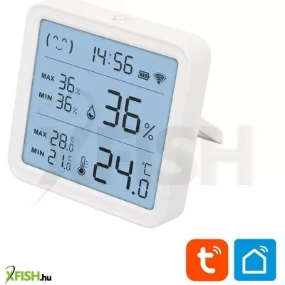 Home hsthc hő- és páratartalom mérő, óra, nagy lcd kijelző, smart life, tuya smart, okos otthon, telefonos értesítés, automatizálás, eszközvezérlés, riasztás